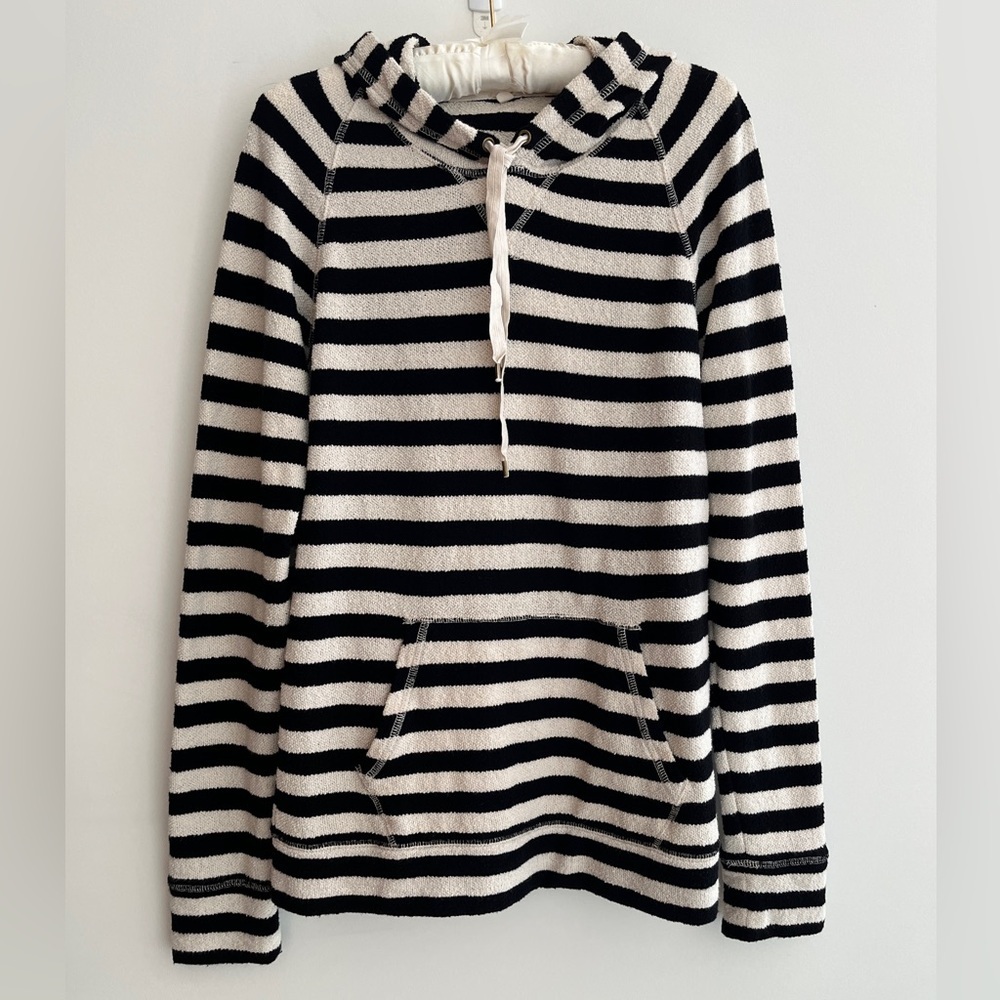 J. CREW Striped Terry Loop Hoodie Pullover Kangaroo Pocket Preppy Weekend Casual